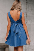 Emily Square Neck Bowknot A-line Denim Dress