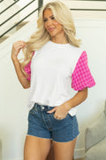 Aleena Contrast Tweed Puff Sleeve Top