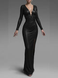 Deep V Backless Long Sleeve Dress