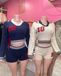 Lapel Girls Contrast Color Stretch Long Sleeve Top Shorts Suit Women