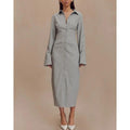 Lapel British Style Long Sleeve Dress