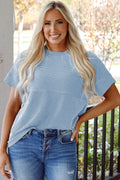 Madison Plain Corded Knit Mock Neck Top