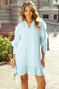 Gracie Seersucker Ruffled Puff Sleeve Mini Dress