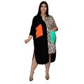 Women Plus Size Dress Patchwork Turn-down Collar