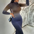 Slim-fit Contrast Colors Blooming Mid-length Sheath Long Sleeve Dress