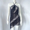 Fishnet Rhinestone Tight Tassel Halter Suspender Skirt