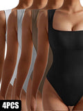 4 Pack Women body suit  One Piece Bodycon Unitards Tummy Control Bodysuit Square neck