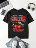 Plus Size Cherry Ocean Shark Print Round Neck Short Sleeve Women's