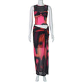 Women's Sleeveless Printed Mesh Half-length Long Dress Suit