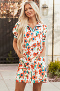 Rayne Floral Split Neck Puff Short Sleeve Tiered Dress