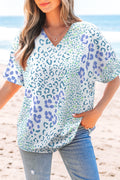 Marleigh Leopard Print V Neck Short Sleeve Blouse