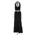 Summer Lace Halterneck Vest Pleated Skirt Suit
