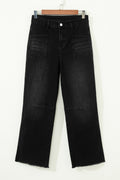 Black Frayed Cropped Straight Jeans