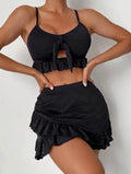 3pcs Beach Bikini With Hip-hugging Skirt Fashion Ruffle Design Swimsuit Set Summer Womens Clothing