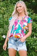 Noemi Notched Neck Flutter Sleeve Blouse