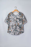 Gray Abstract Woodland Print Tunic Henley T Shirt