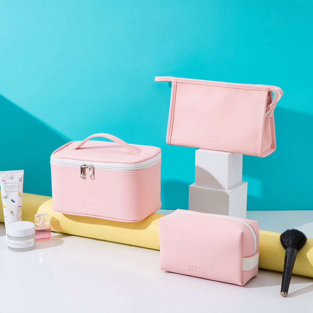 Makeup bags set,Large capacity gym cosmetic bag, PU waterproof cosmetic storage bag, 3pcs a set, makeup bag organizer for College Dorm Camp Gym