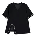 Fashion Set V-neck Solid Color Shoulder Pad T-shirt+Elastic Waist Short Skirt
