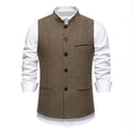 Men's Retro Stand Collar Herringbone Solid Color Suit Vest