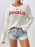 Letter Round Neck Long Sleeve Sweater