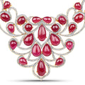 160.14 Carat Glass Filled Ruby and White Diamond .925 Sterling Silver Necklace